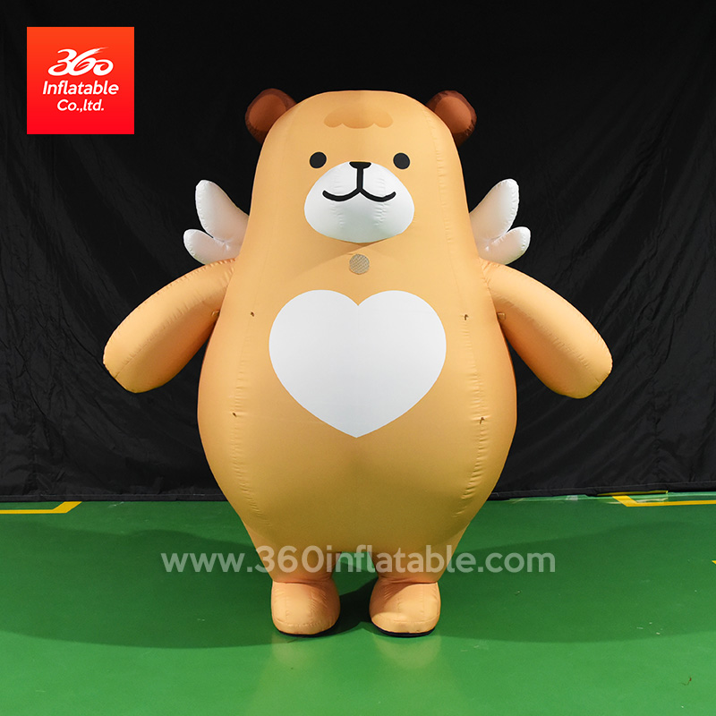 可爱的可爱熊卡通人物心形定制广告充气棕熊服装套装